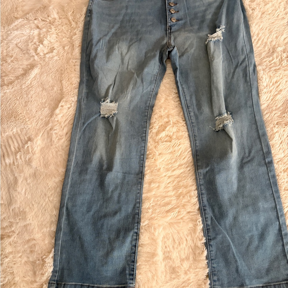 Source Unknown Light Blue Distressed Flare Jeans